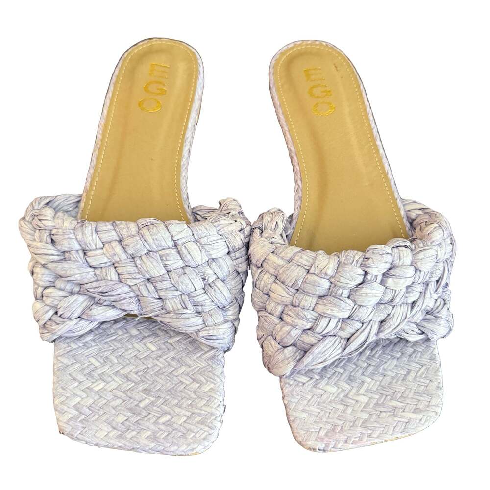 New Ego Dylan Wide Braided Raffia Flat Slide Sandals Lilac size 10 US / 8 UK